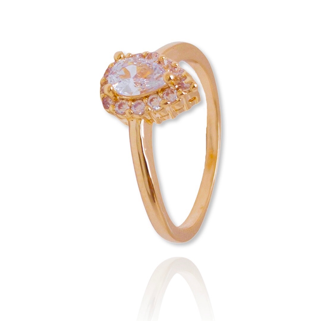 Anel Gota Cristal Cravejada Dourado